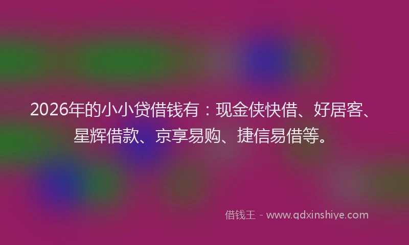 2026年的小小贷借钱有：现金侠快借、好居客、星辉借款、京享易购、捷信易借等。