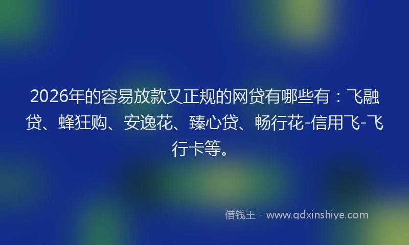 2026年的容易放款又正规的网贷有哪些有：飞融贷、蜂狂购、安逸花、臻心贷、畅行花-信用飞-飞行卡等。