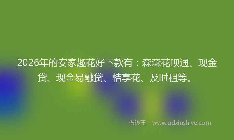 2026年的安家趣花好下款有：森森花呗通、现金贷、现金易融贷、桔享花、及时租等。