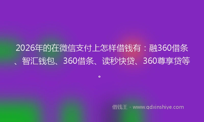2026年的在微信支付上怎样借钱有:融360借条、智汇钱包、360借条、读秒快贷、360尊享贷等。
