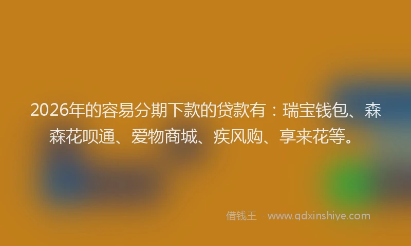2026年的容易分期下款的贷款有：瑞宝钱包、森森花呗通、爱物商城、疾风购、享来花等。