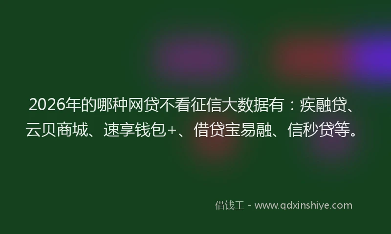 2026年的哪种网贷不看征信大数据有:疾融贷、云贝商城、速享钱包+、借贷宝易融、信秒贷等。