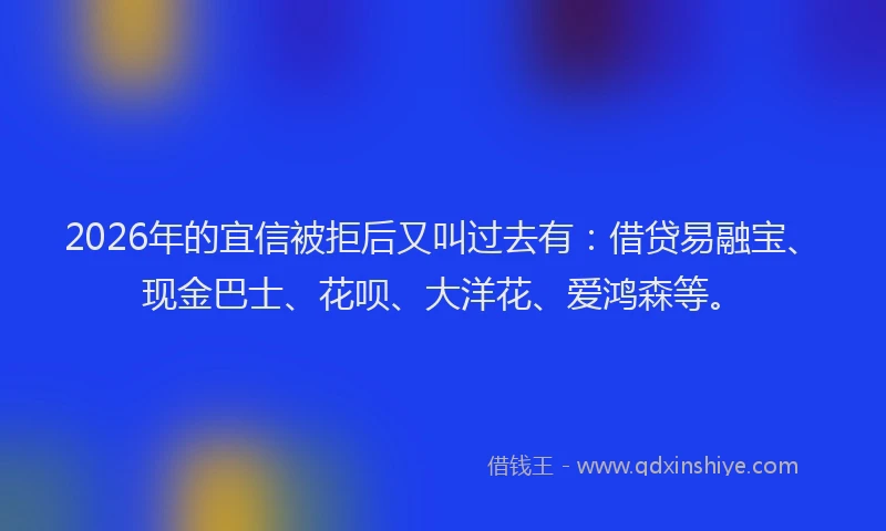 2026年的宜信被拒后又叫过去有：借贷易融宝、现金巴士、花呗、大洋花、爱鸿森等。