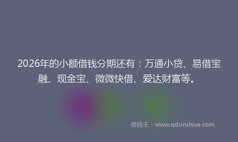 2026年的小额借钱分期还有：万通小贷、易借宝融、现金宝、微微快借、爱达财富等。