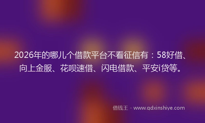 2026年的哪儿个借款平台不看征信有：58好借、向上金服、花呗速借、闪电借款、平安i贷等。
