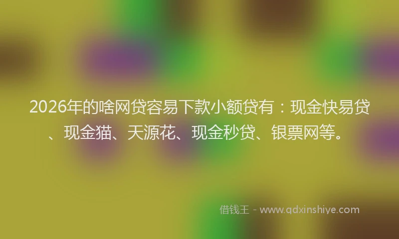 2026年的啥网贷容易下款小额贷有:现金快易贷、现金猫、天源花、现金秒贷、银票网等。