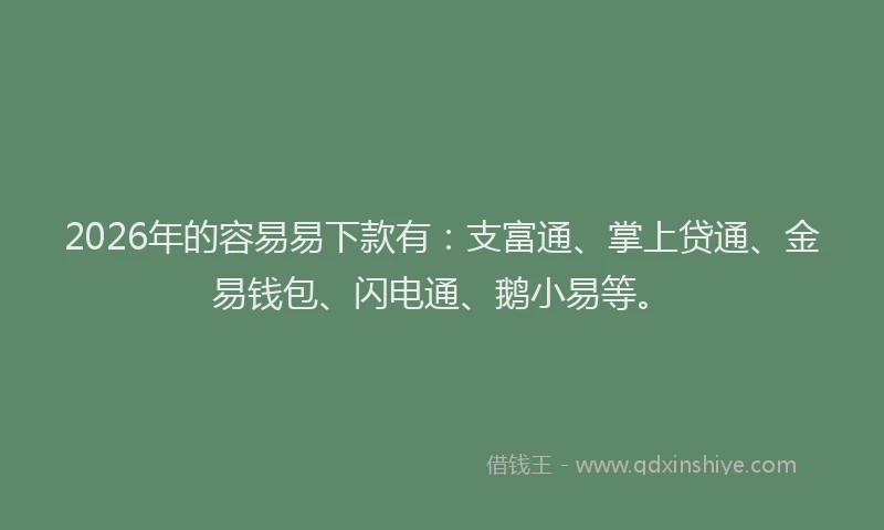 2026年的容易易下款有：支富通、掌上贷通、金易钱包、闪电通、鹅小易等。