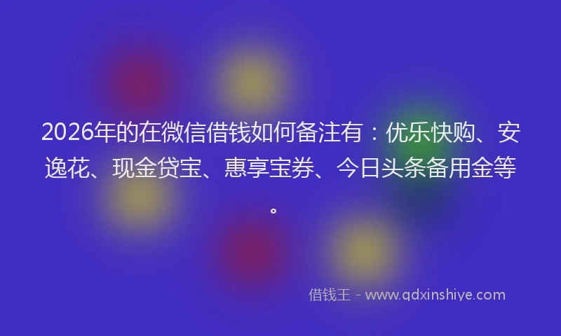 2026年的在微信借钱如何备注有：优乐快购、安逸花、现金贷宝、惠享宝券、今日头条备用金等。