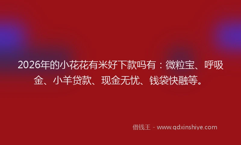 2026年的小花花有米好下款吗有：微粒宝、呼吸金、小羊贷款、现金无忧、钱袋快融等。