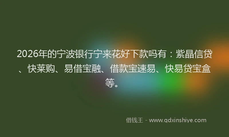 2026年的宁波银行宁来花好下款吗有：紫晶信贷、快莱购、易借宝融、借款宝速易、快易贷宝盒等。