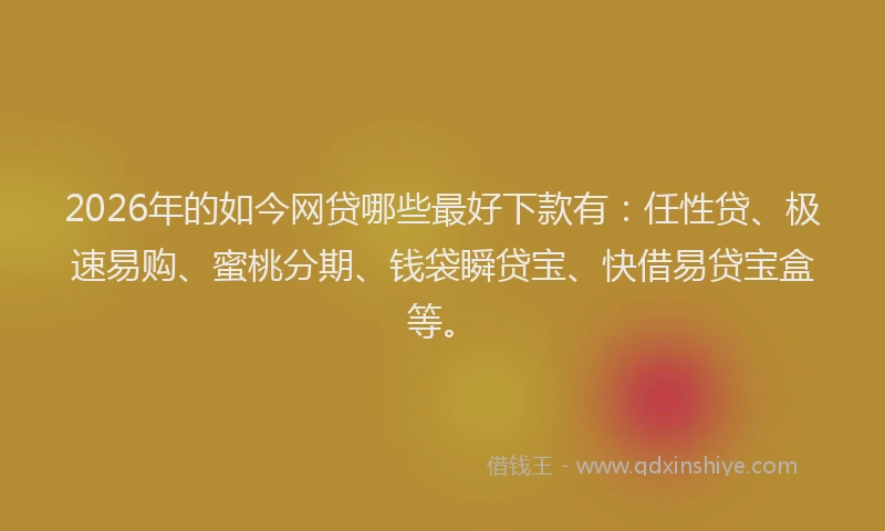 2026年的如今网贷哪些最好下款有：任性贷、极速易购、蜜桃分期、钱袋瞬贷宝、快借易贷宝盒等。