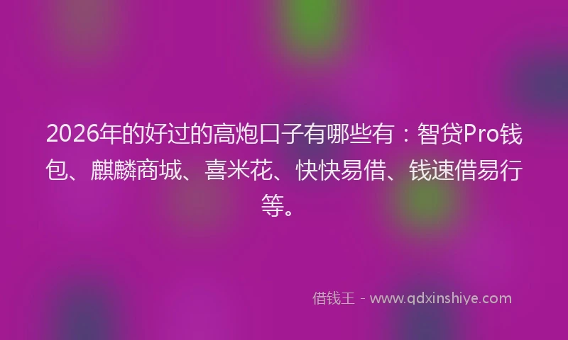 2026年的好过的高炮口子有哪些有：智贷Pro钱包、麒麟商城、喜米花、快快易借、钱速借易行等。