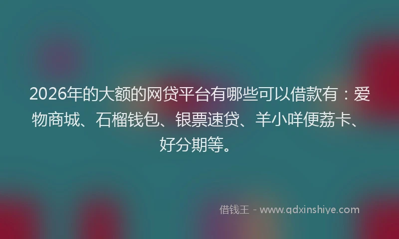 2026年的大额的网贷平台有哪些可以借款有：爱物商城、石榴钱包、银票速贷、羊小咩便荔卡、好分期等。