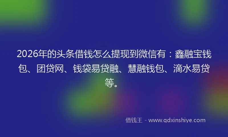 2026年的头条借钱怎么提现到微信有:鑫融宝钱包、团贷网、钱袋易贷融、慧融钱包、滴水易贷等。
