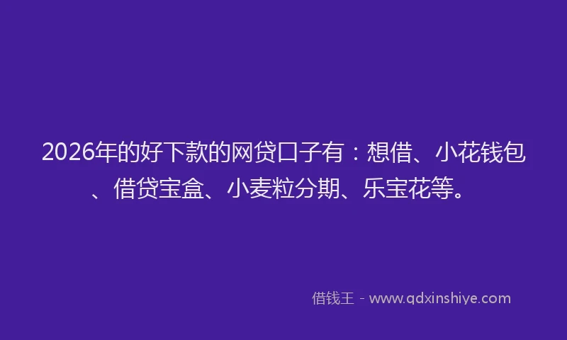 2026年的好下款的网贷口子有：想借、小花钱包、借贷宝盒、小麦粒分期、乐宝花等。