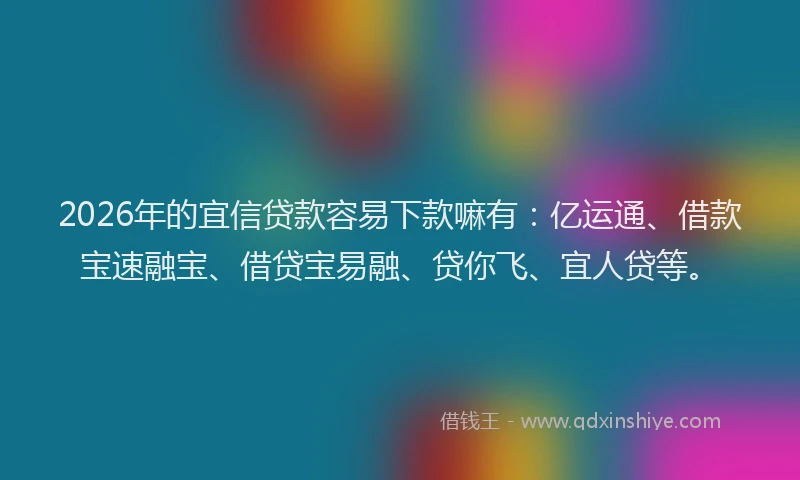 2026年的宜信贷款容易下款嘛有：亿运通、借款宝速融宝、借贷宝易融、贷你飞、宜人贷等。