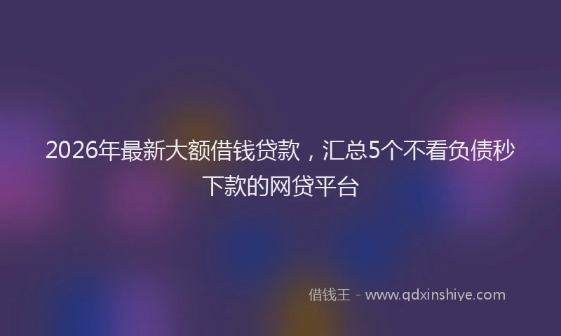 2026年最新大额借钱贷款，汇总5个不看负债秒下款的网贷平台
