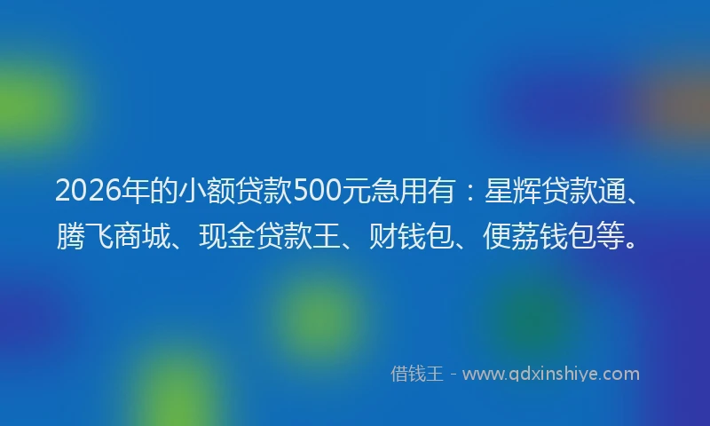 2026年的小额贷款500元急用有：星辉贷款通、腾飞商城、现金贷款王、财钱包、便荔钱包等。