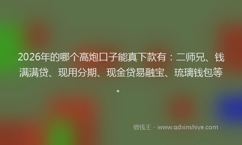 2026年的哪个高炮口子能真下款有：二师兄、钱满满贷、现用分期、现金贷易融宝、琉璃钱包等。