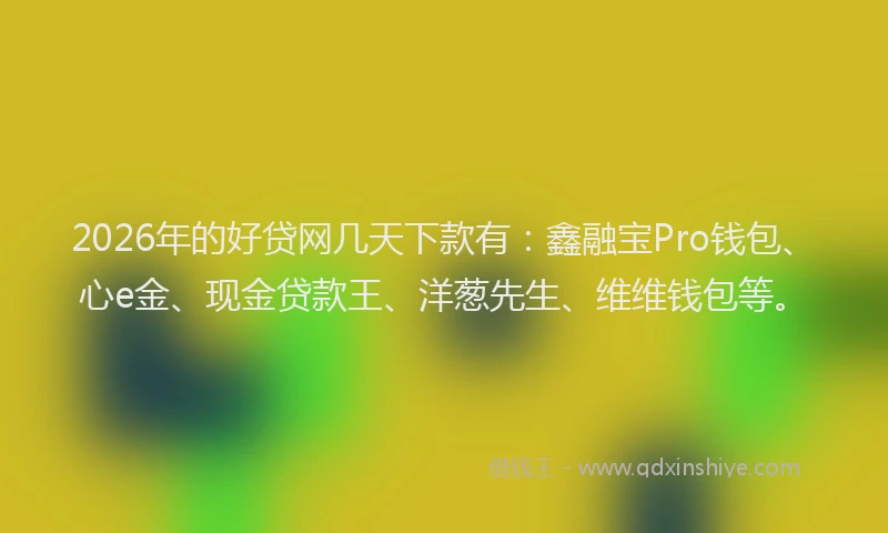 2026年的好贷网几天下款有：鑫融宝Pro钱包、心e金、现金贷款王、洋葱先生、维维钱包等。