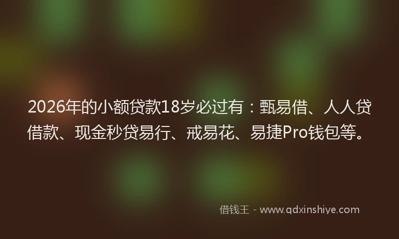 2026年的小额贷款18岁必过有：甄易借、人人贷借款、现金秒贷易行、戒易花、易捷Pro钱包等。