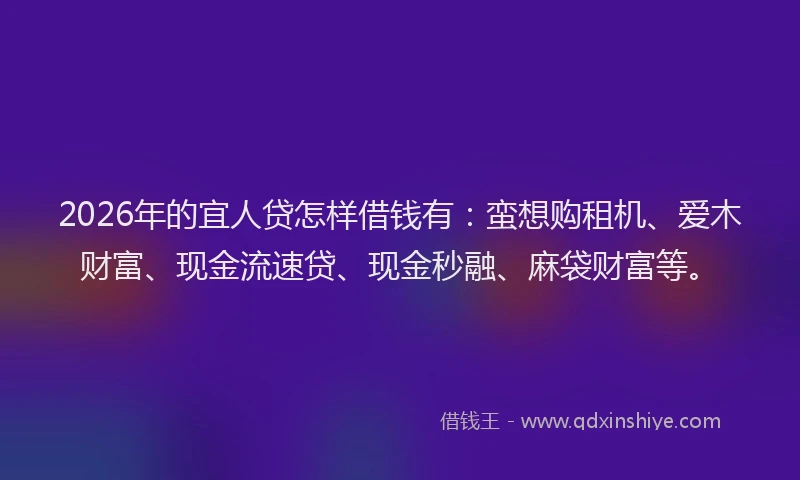 2026年的宜人贷怎样借钱有：蛮想购租机、爱木财富、现金流速贷、现金秒融、麻袋财富等。