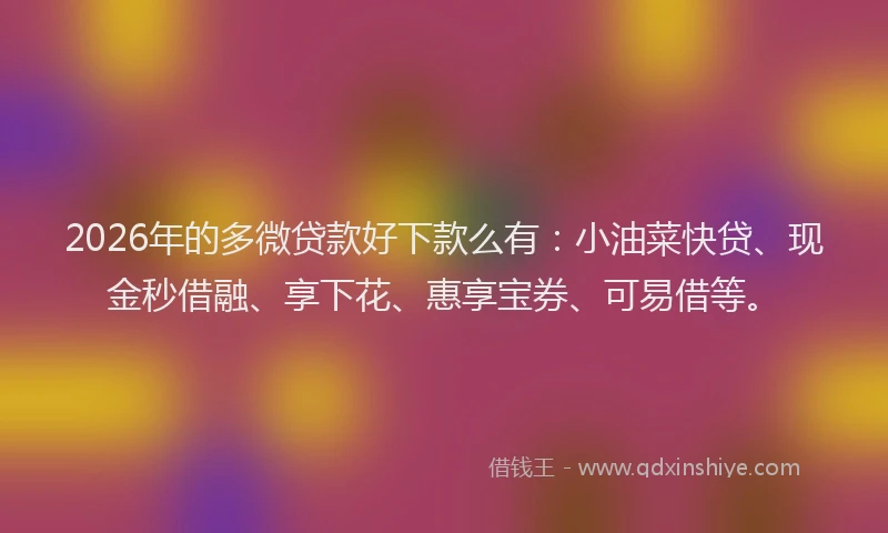 2026年的多微贷款好下款么有:小油菜快贷、现金秒借融、享下花、惠享宝券、可易借等。
