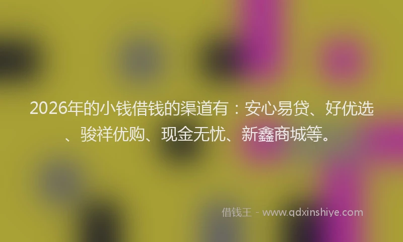 2026年的小钱借钱的渠道有：安心易贷、好优选、骏祥优购、现金无忧、新鑫商城等。