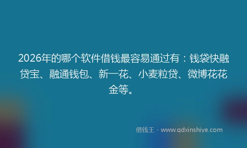 2026年的哪个软件借钱最容易通过有:钱袋快融贷宝、融通钱包、新一花、小麦粒贷、微博花花金等。