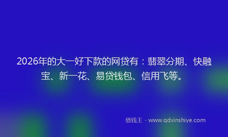2026年的大一好下款的网贷有：翡翠分期、快融宝、新一花、易贷钱包、信用飞等。