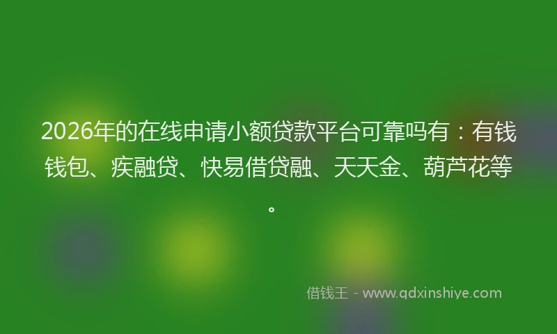2026年的在线申请小额贷款平台可靠吗有:有钱钱包、疾融贷、快易借贷融、天天金、葫芦花等。