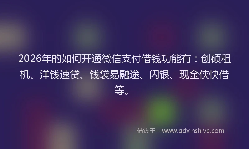 2026年的如何开通微信支付借钱功能有：创硕租机、洋钱速贷、钱袋易融途、闪银、现金侠快借等。