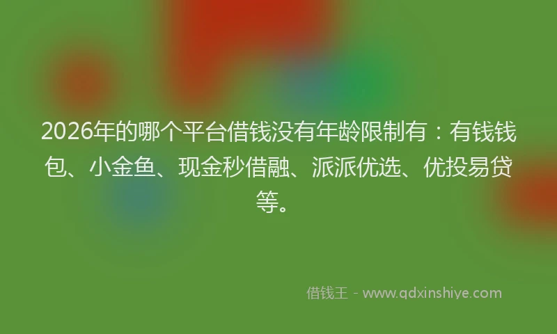 2026年的哪个平台借钱没有年龄限制有:有钱钱包、小金鱼、现金秒借融、派派优选、优投易贷等。