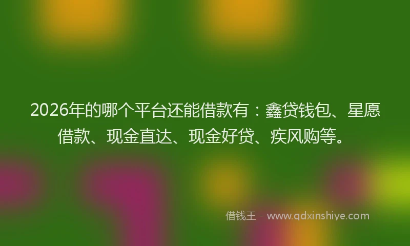 2026年的哪个平台还能借款有：鑫贷钱包、星愿借款、现金直达、现金好贷、疾风购等。