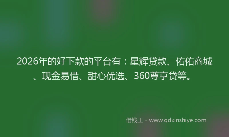 2026年的好下款的平台有：星辉贷款、佑佑商城、现金易借、甜心优选、360尊享贷等。