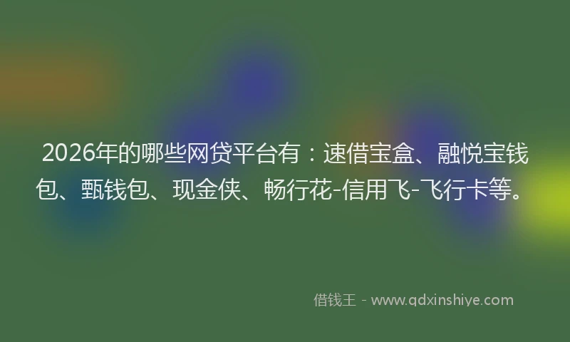 2026年的哪些网贷平台有：速借宝盒、融悦宝钱包、甄钱包、现金侠、畅行花-信用飞-飞行卡等。