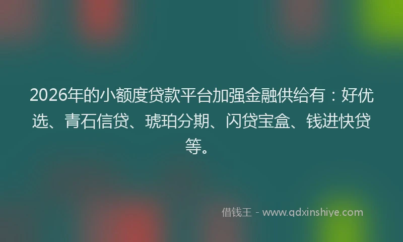 2026年的小额度贷款平台加强金融供给有:好优选、青石信贷、琥珀分期、闪贷宝盒、钱进快贷等。