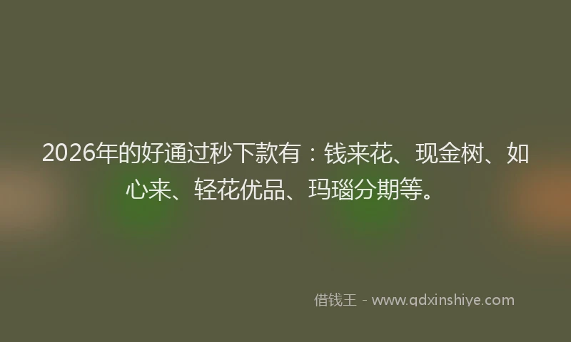 2026年的好通过秒下款有：钱来花、现金树、如心来、轻花优品、玛瑙分期等。