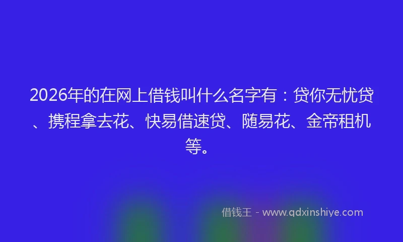 2026年的在网上借钱叫什么名字有:贷你无忧贷、携程拿去花、快易借速贷、随易花、金帝租机等。