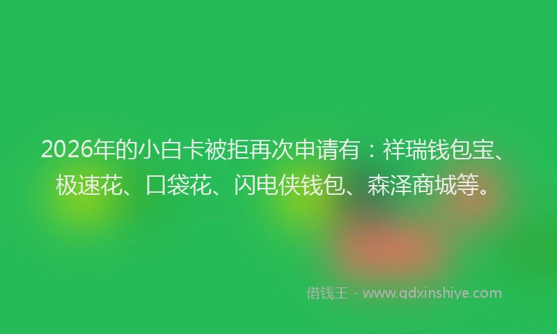 2026年的小白卡被拒再次申请有：祥瑞钱包宝、极速花、口袋花、闪电侠钱包、森泽商城等。