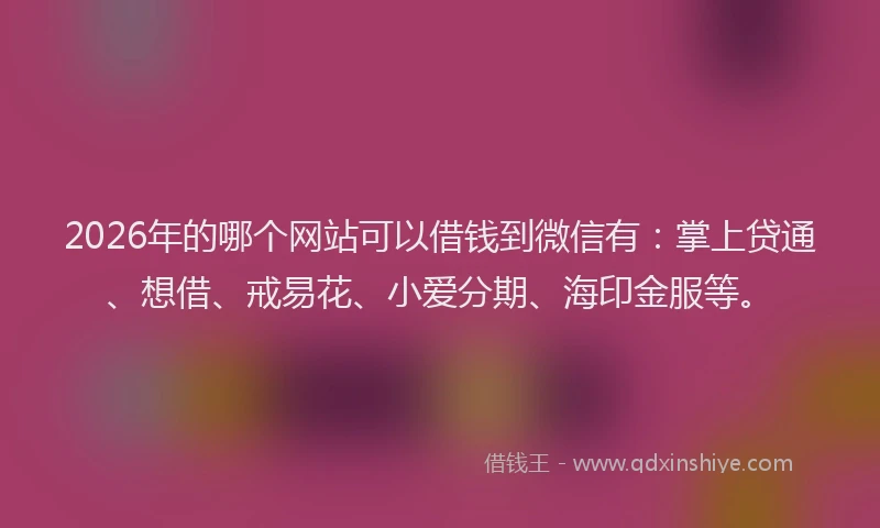 2026年的哪个网站可以借钱到微信有:掌上贷通、想借、戒易花、小爱分期、海印金服等。