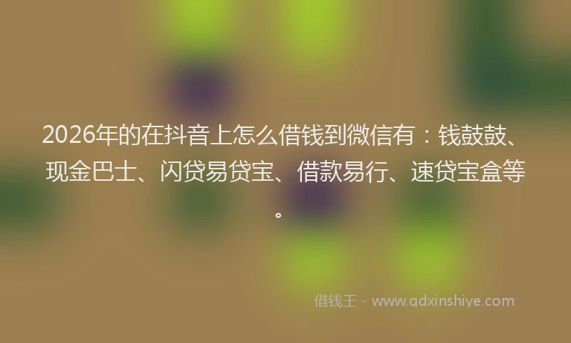 2026年的在抖音上怎么借钱到微信有:钱鼓鼓、现金巴士、闪贷易贷宝、借款易行、速贷宝盒等。