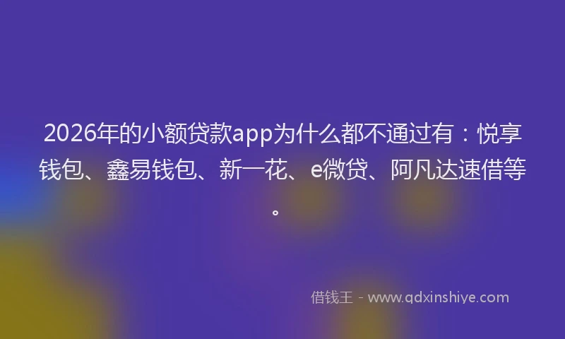 2026年的小额贷款app为什么都不通过有：悦享钱包、鑫易钱包、新一花、e微贷、阿凡达速借等。