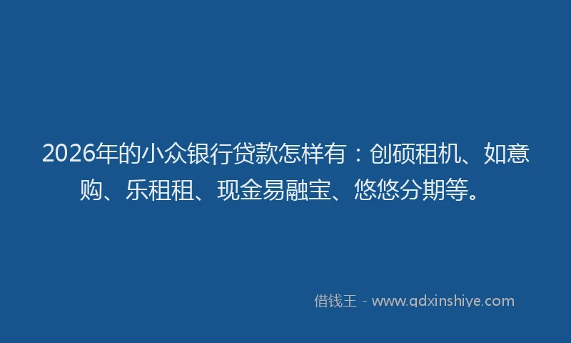 2026年的小众银行贷款怎样有：创硕租机、如意购、乐租租、现金易融宝、悠悠分期等。