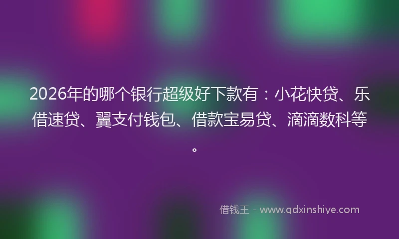 2026年的哪个银行超级好下款有：小花快贷、乐借速贷、翼支付钱包、借款宝易贷、滴滴数科等。