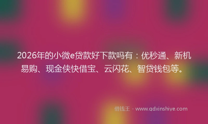 2026年的小微e贷款好下款吗有：优秒通、新机易购、现金侠快借宝、云闪花、智贷钱包等。