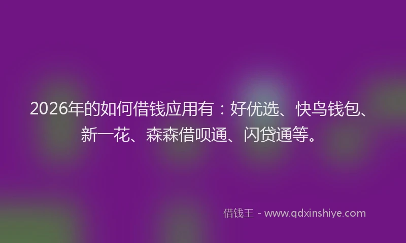 2026年的如何借钱应用有：好优选、快鸟钱包、新一花、森森借呗通、闪贷通等。