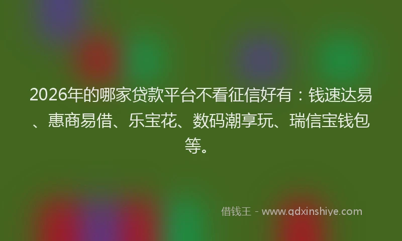 2026年的哪家贷款平台不看征信好有：钱速达易、惠商易借、乐宝花、数码潮享玩、瑞信宝钱包等。