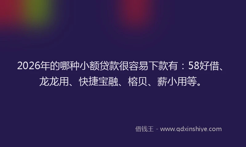 2026年的哪种小额贷款很容易下款有：58好借、龙龙用、快捷宝融、榕贝、薪小用等。