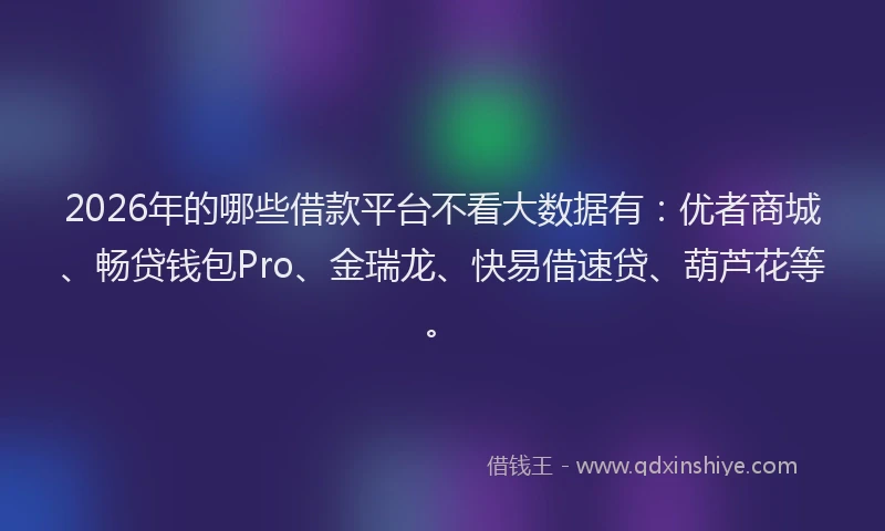 2026年的哪些借款平台不看大数据有：优者商城、畅贷钱包Pro、金瑞龙、快易借速贷、葫芦花等。